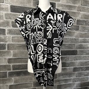 Black and White Graphic Button-Up Shirt
